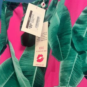 Hot pink palm leaf maxi dress (one shoulder)